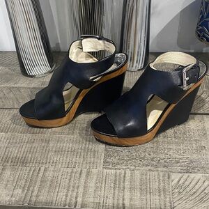 Michael Kors Black and Tan Wedge Sandals
